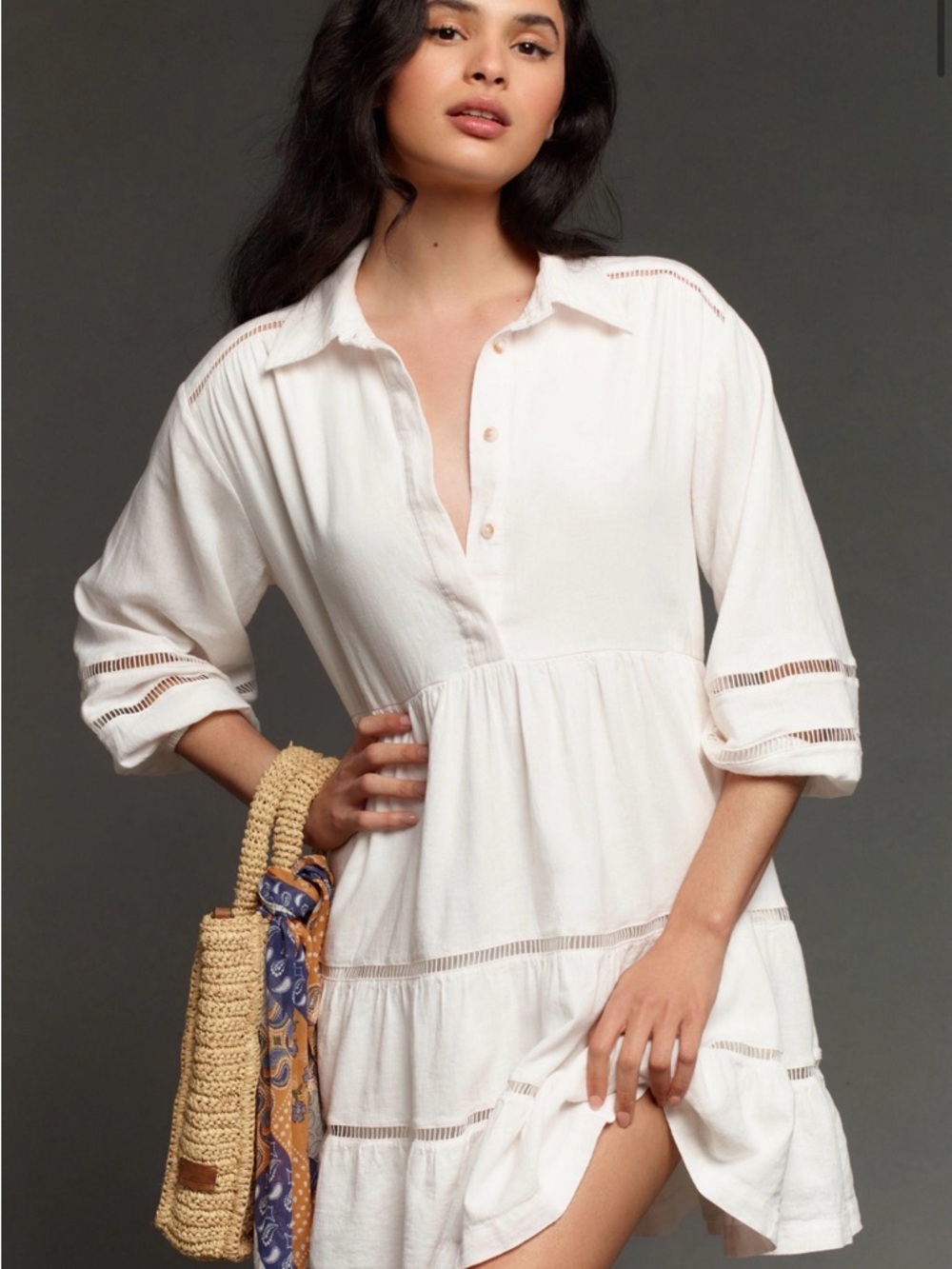 Maeve White Lightweight Button-Down Dress